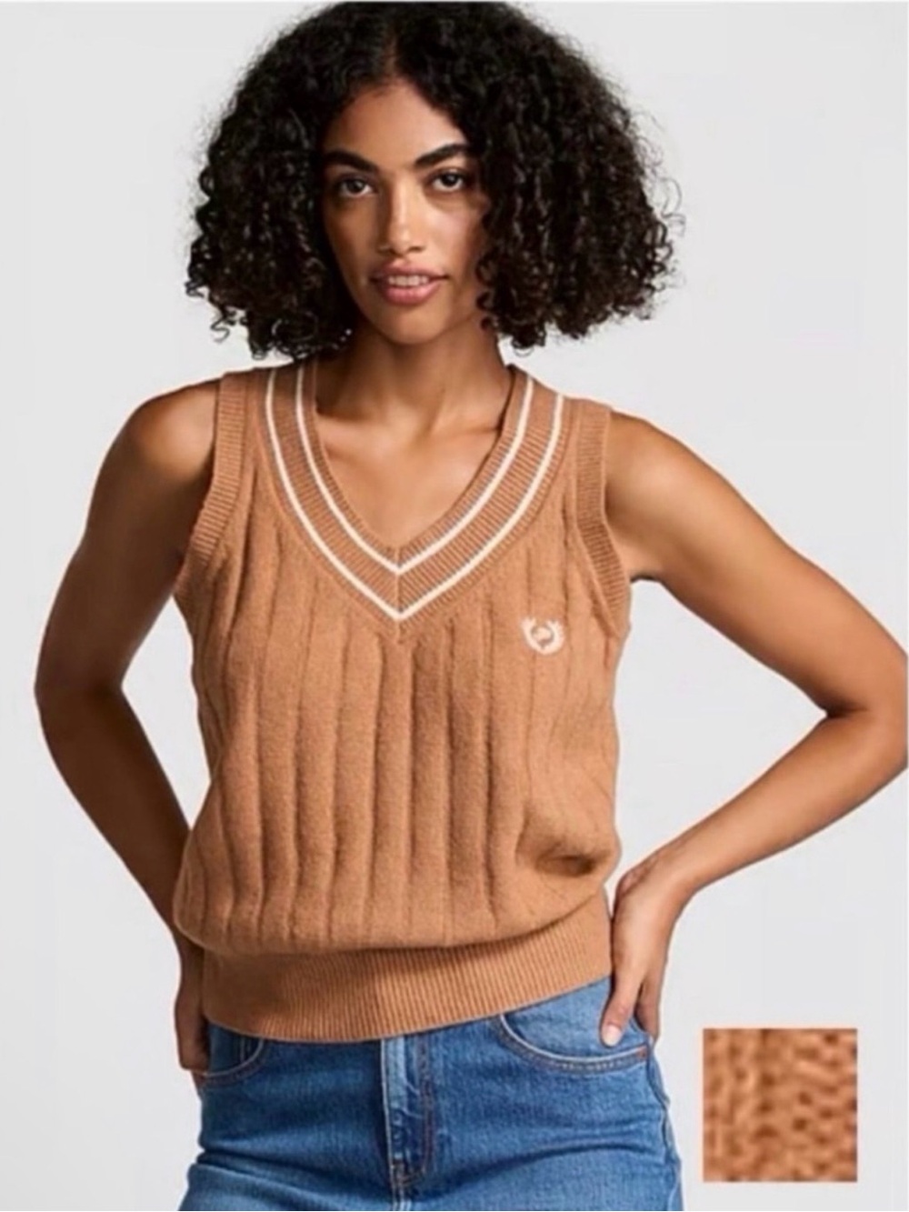 PINK Victoria's Secret Brown V-Neck Cable Knit Sweater Vest